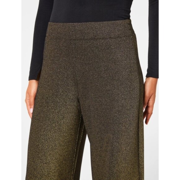 Spanx AirEssentials Shimmer Wide Leg Pants Very Black Gold Shine High-Rise Waist - Picture 3 of 9